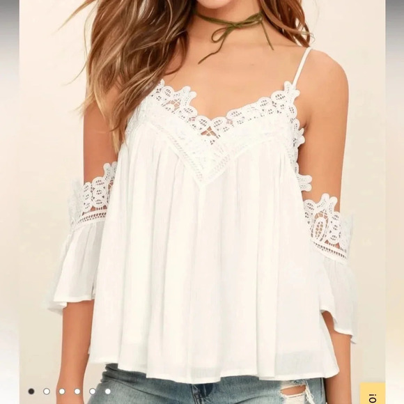 Tops - NWT Lulus Cream and White Daily Devotion Lace Off-the-shoulder Top // Si…